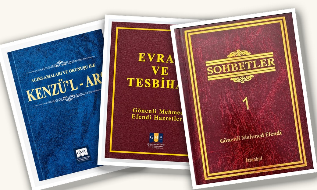 Gönenli Yayınları'ndan Sohbetler, Evrad ve Tesbihat ile Kenzü'l-Arş kitaplarının kapakları